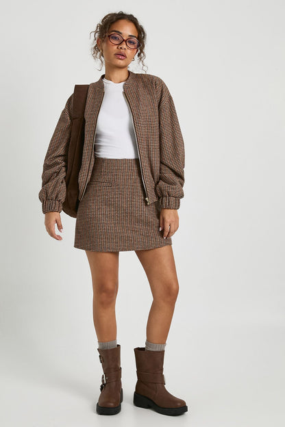 Wool Look Check Mini Skirt