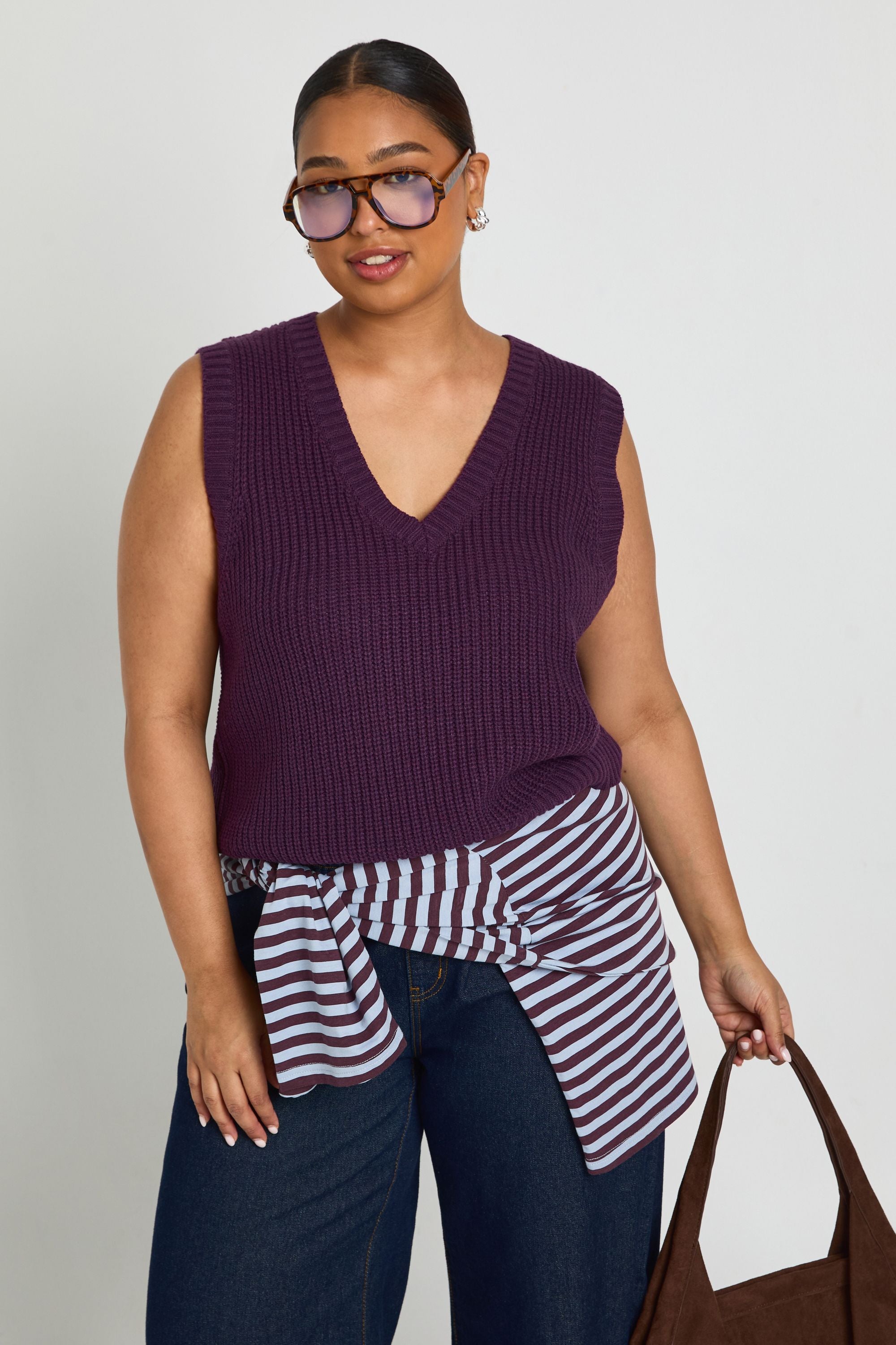 Plus V Neck Knit Top