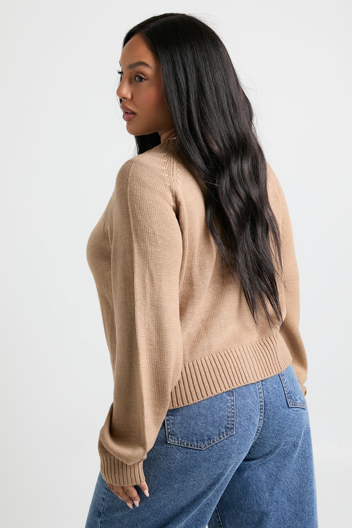 Plus Button Down Long Sleeve Crew Neck Cardigan