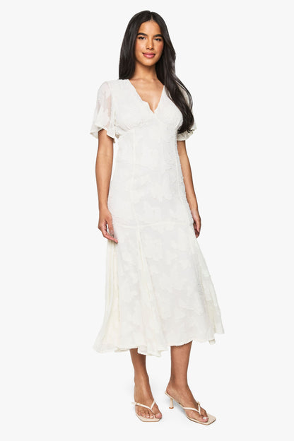 Burnout Floral Angel Sleeve Midaxi Dress