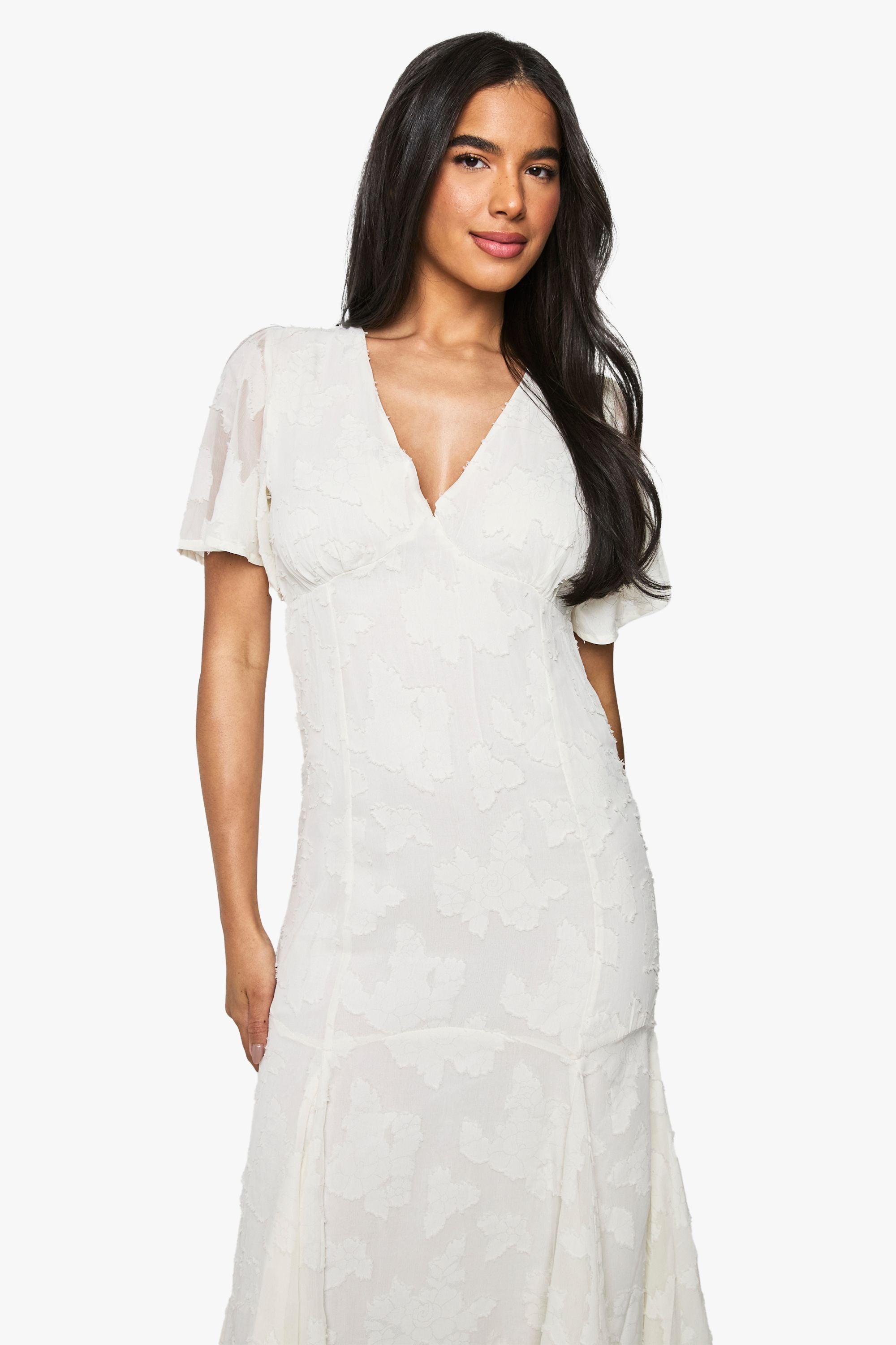 Burnout Floral Angel Sleeve Midaxi Dress