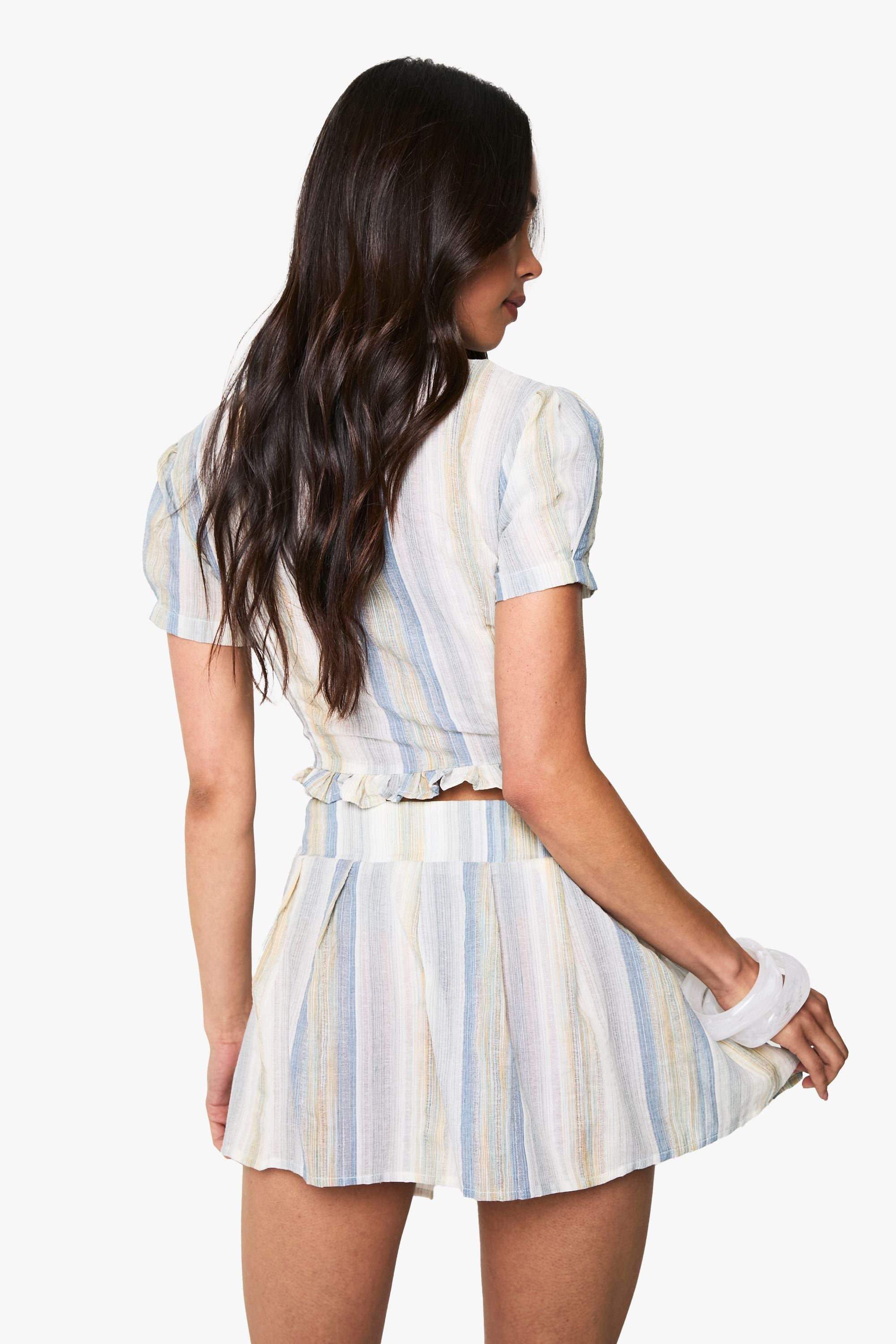 Stripe Pleated Mini Skirt