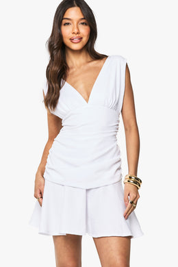 Linen Look Ruched Skater Dress