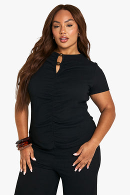 Plus Crinkle Button Sleeve Top