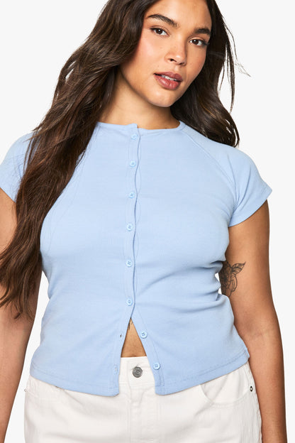 Plus Rib Button Through Cap Sleeve Top