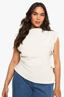 Plus Gathered Shoulder Pad Asymmetric Blouse