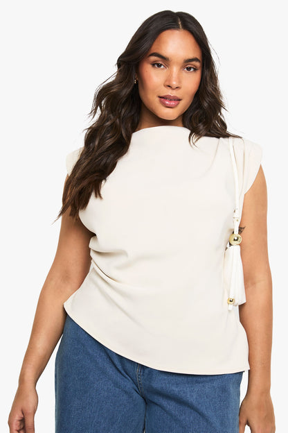 Plus Gathered Shoulder Pad Asymmetric Blouse
