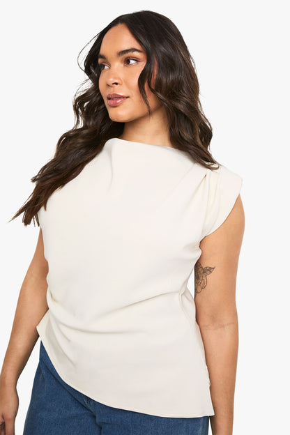 Plus Gathered Shoulder Pad Asymmetric Blouse