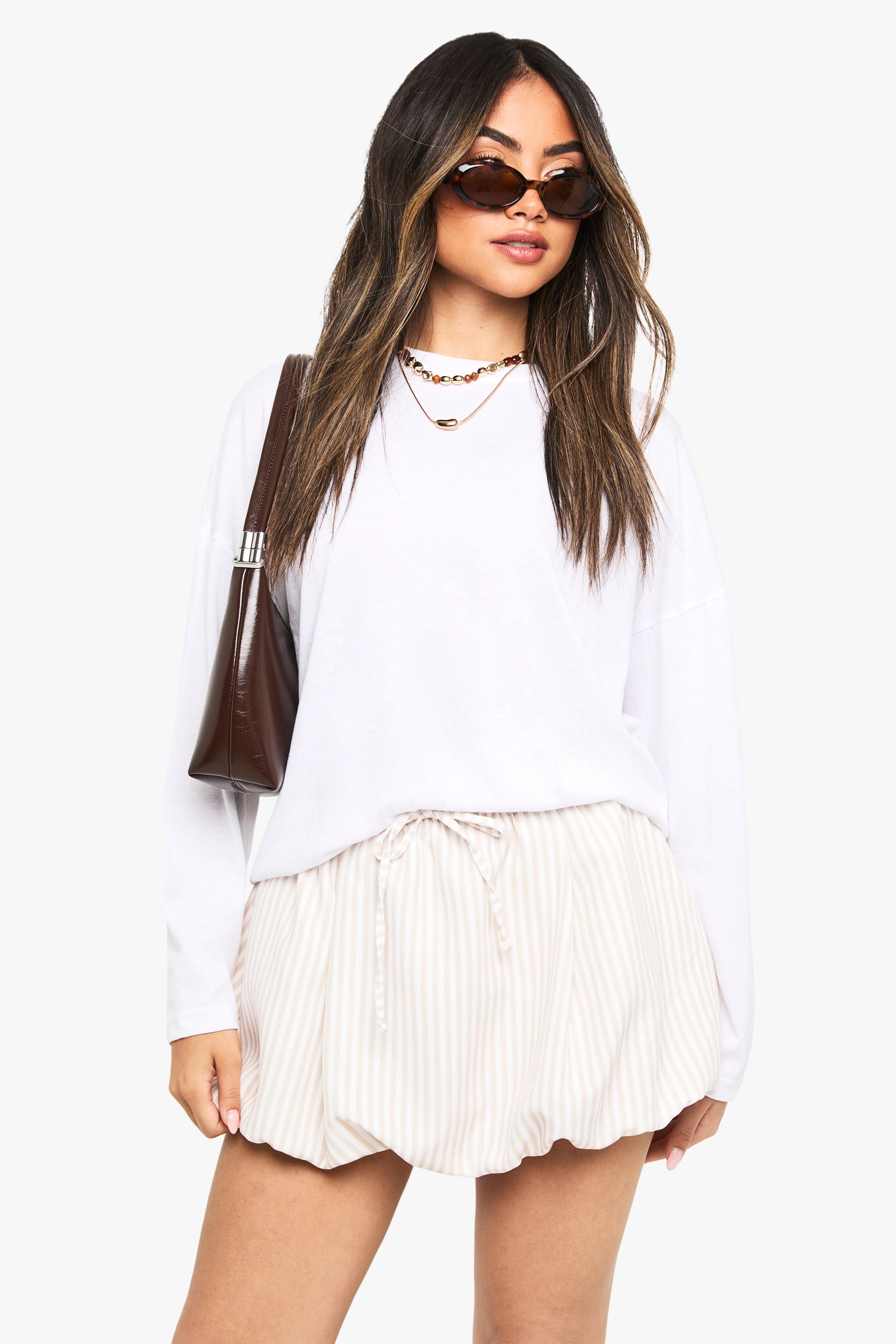 Stripe Woven Puffball Mini Skirt