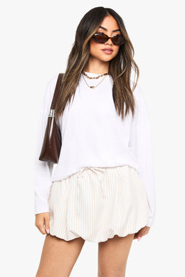 Stripe Woven Puffball Mini Skirt