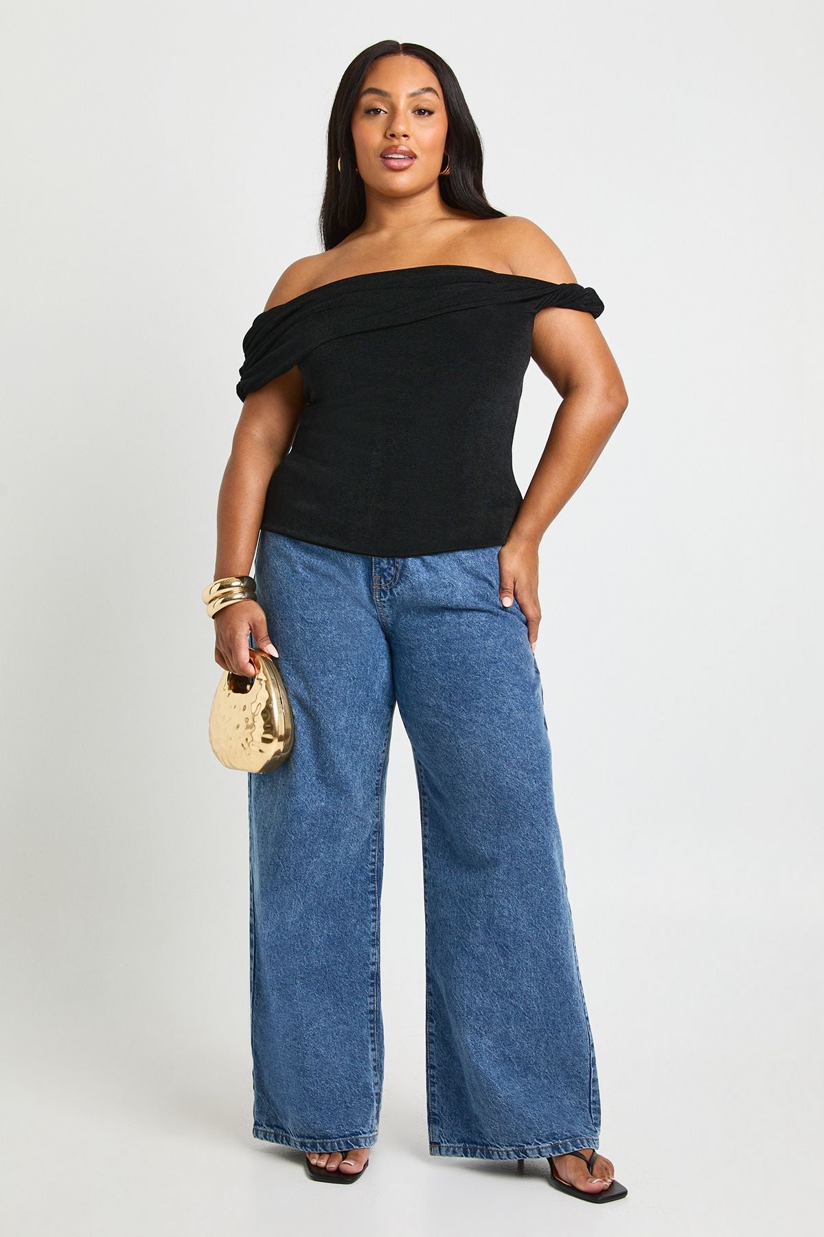 Plus Bardot Twist Off The Shoulder Top