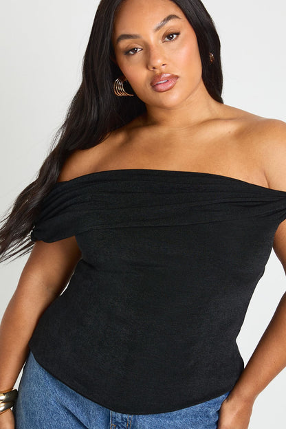 Plus Bardot Twist Off The Shoulder Top