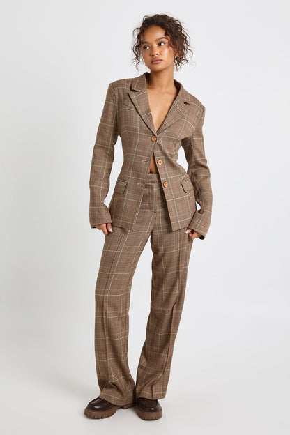 Check Seam Detail Straight Trousers