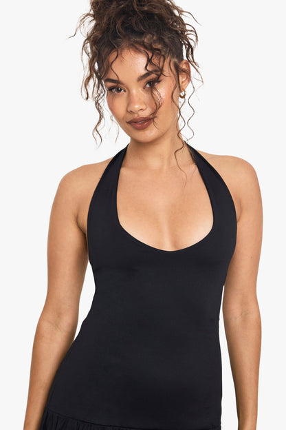 Ruffle Hem Halter Neck Dress
