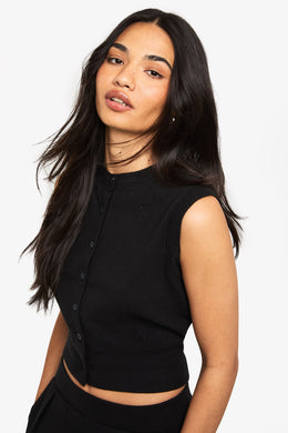 Rib Button Through Sleeveless Top