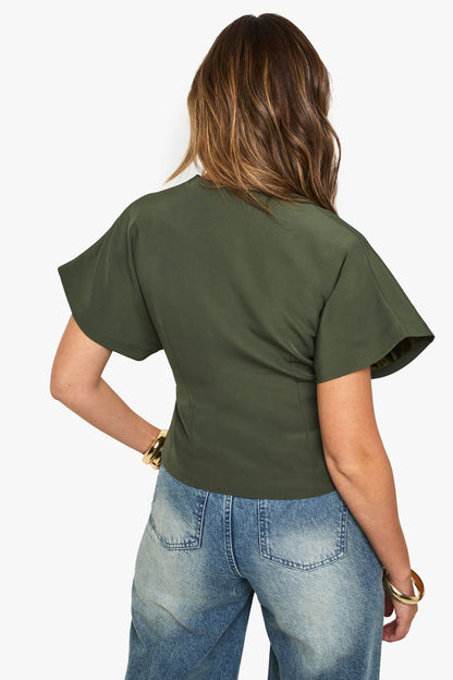 Woven Button Cap Sleeve Top
