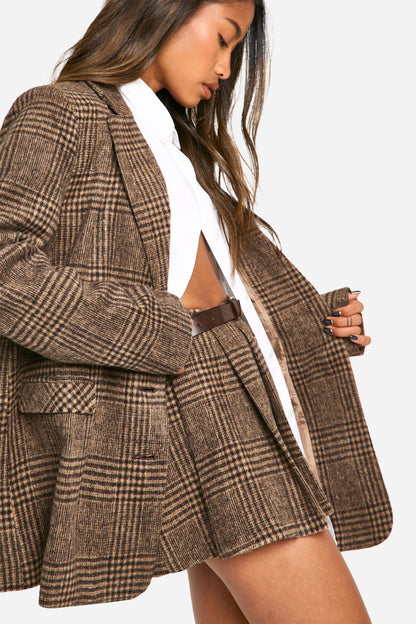 Premium Wool Look Check Oversized Blazer