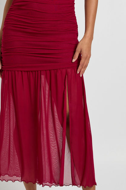 Mesh Square Neck Drop Waist Midaxi Dress