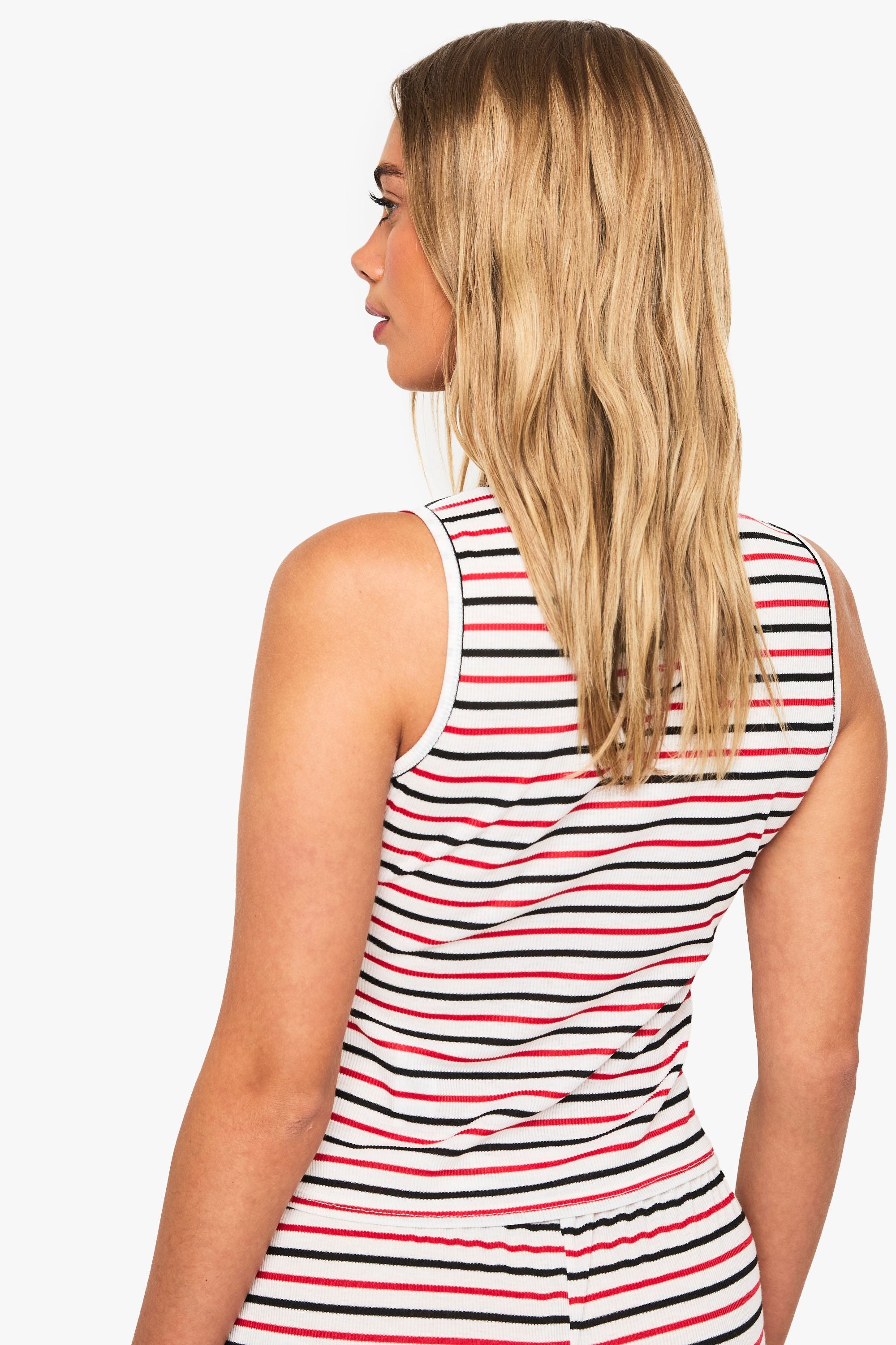 Striped Asym Button Through Vest