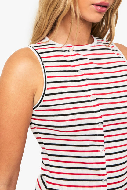 Striped Asym Button Through Vest