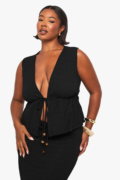 Beaded Textured Tie Front Waistcoat