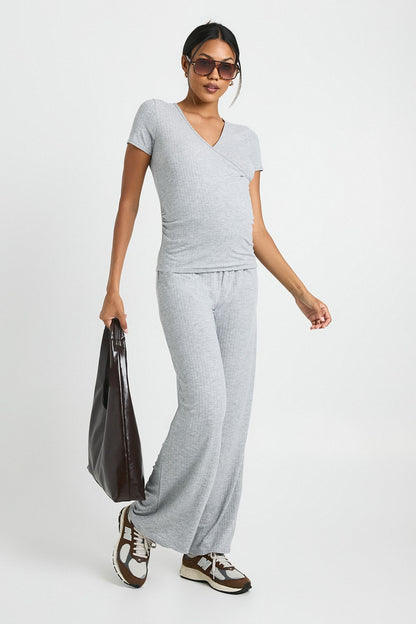 Maternity Soft Rib Wrap Top & Trouser Lounge Set