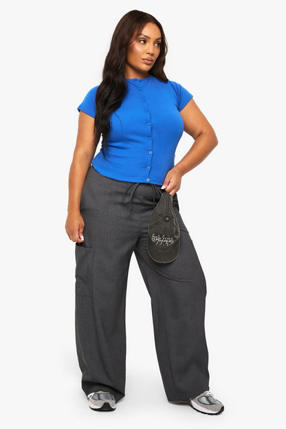 Plus Button Down Cap Sleeve Top