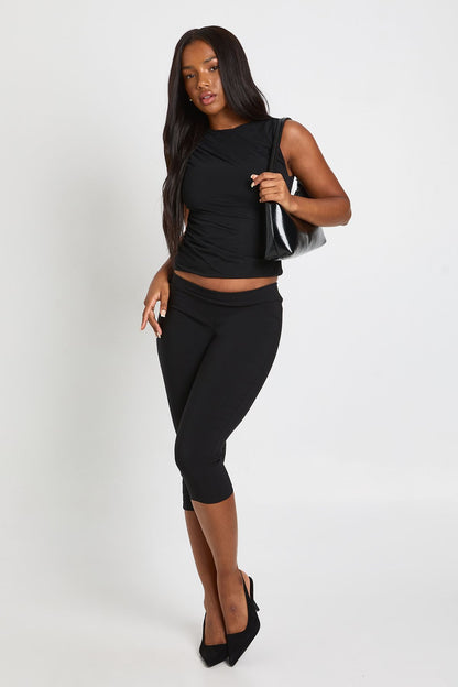 Mesh Ruched Side Sleeveless Top