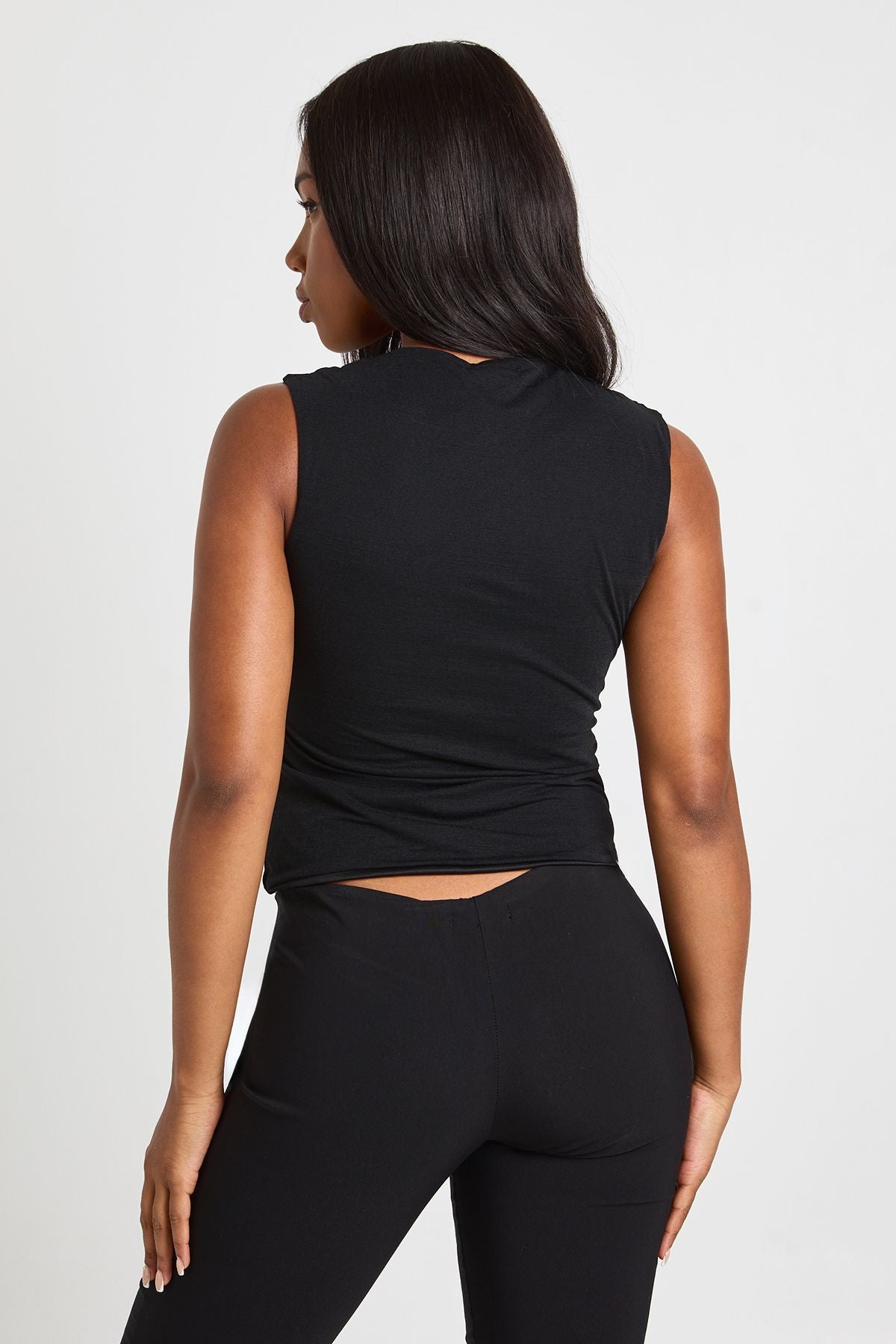 Mesh Ruched Side Sleeveless Top