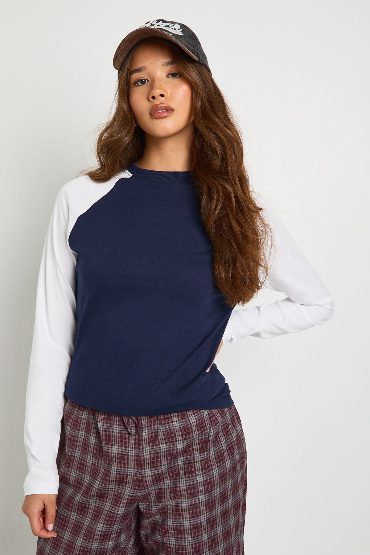 Contrast Raglan Long Sleeve Fitted Top