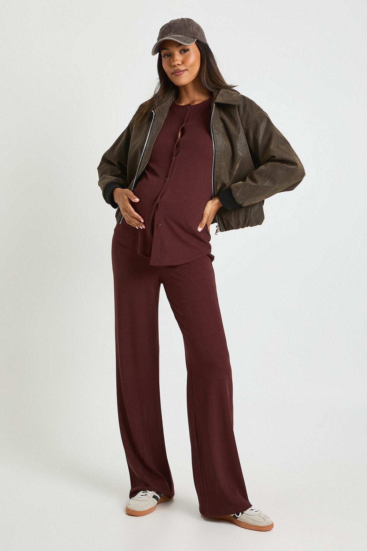 Maternity Soft Knit Button Cardigan & Wide Leg Trouser