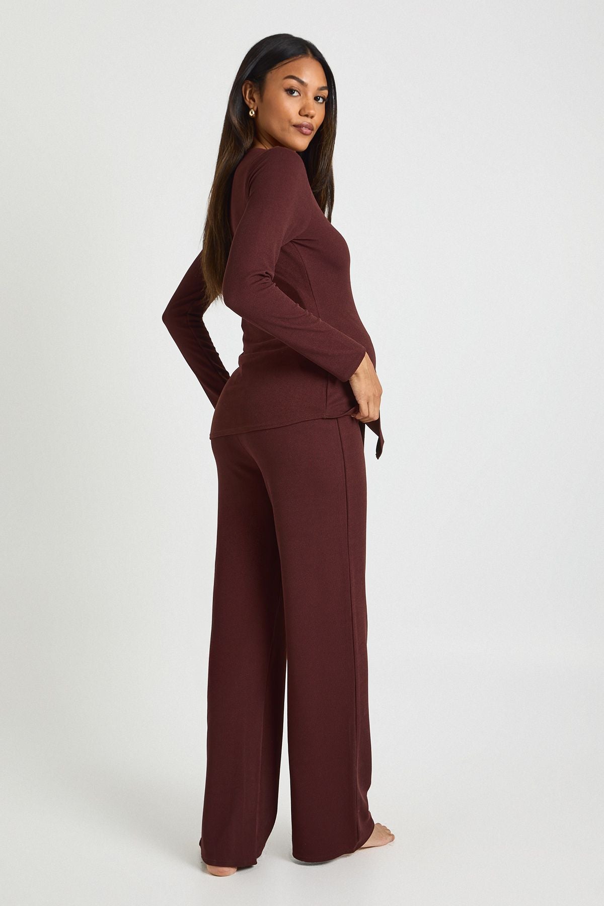 Maternity Soft Knit Button Cardigan & Wide Leg Trouser