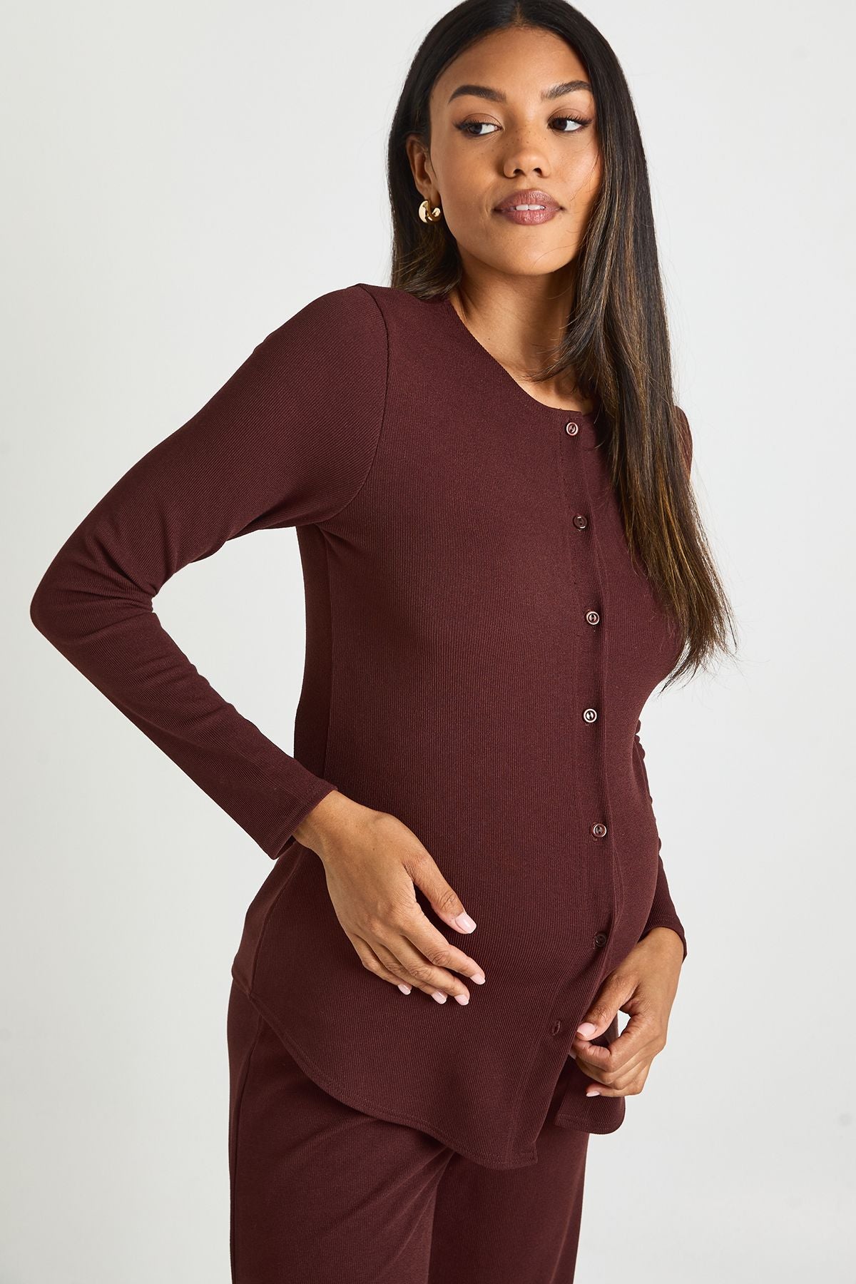 Maternity Soft Knit Button Cardigan & Wide Leg Trouser