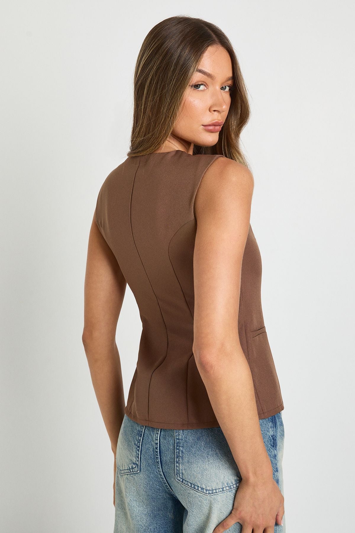 Button Trim Detail Tailored Waistcoat