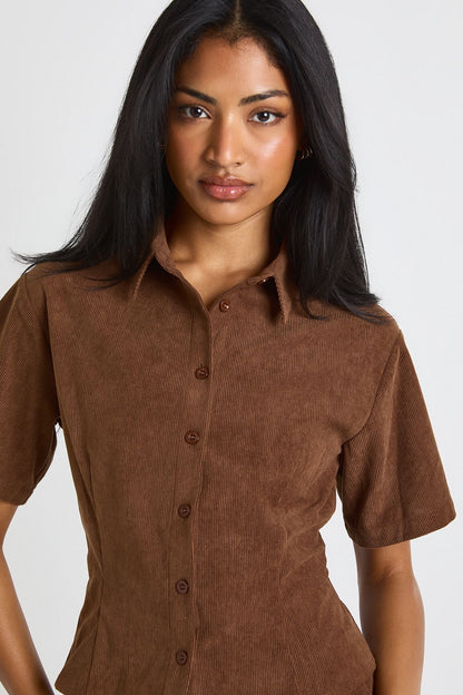 Cord Short Sleeve Fitted Shirt