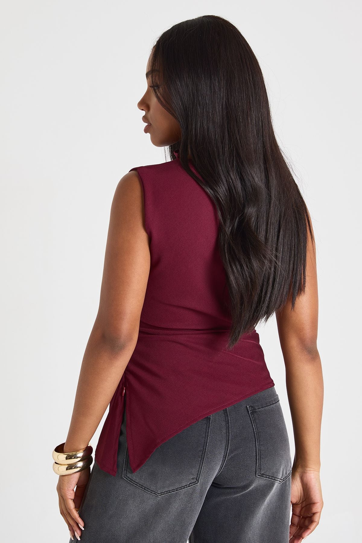 Marl Ruched Asymmetric Top