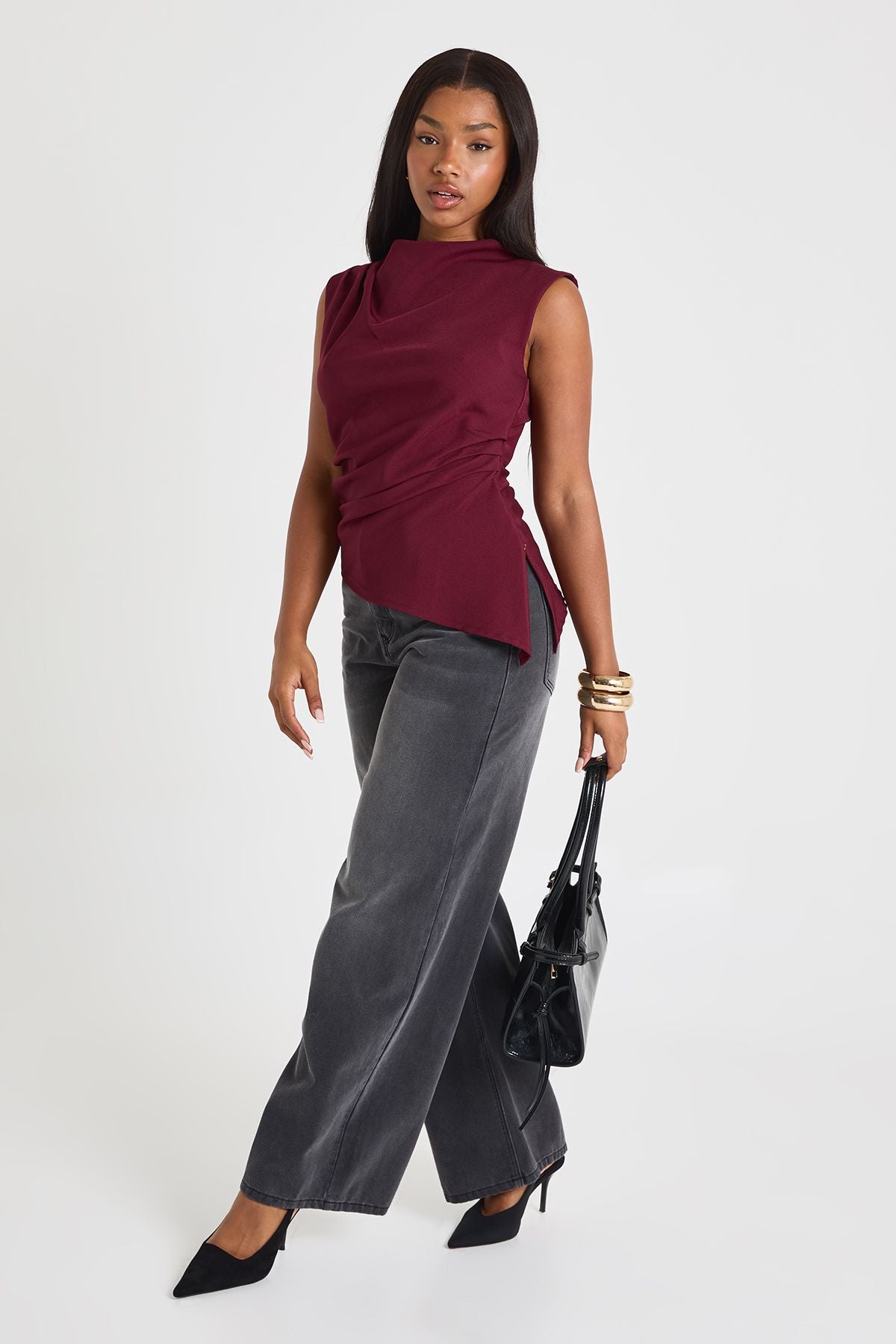 Marl Ruched Asymmetric Top