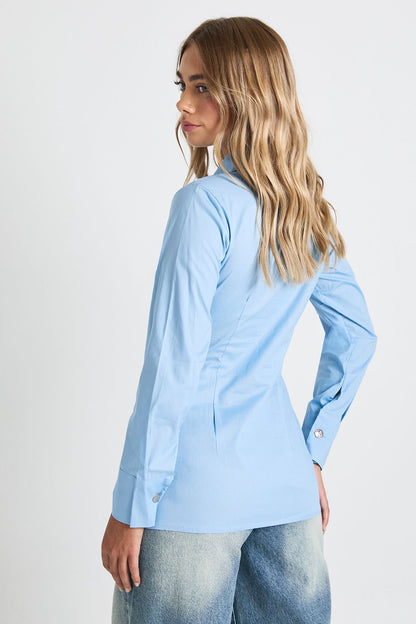 Woven Gold Button Asymmetric Shirt