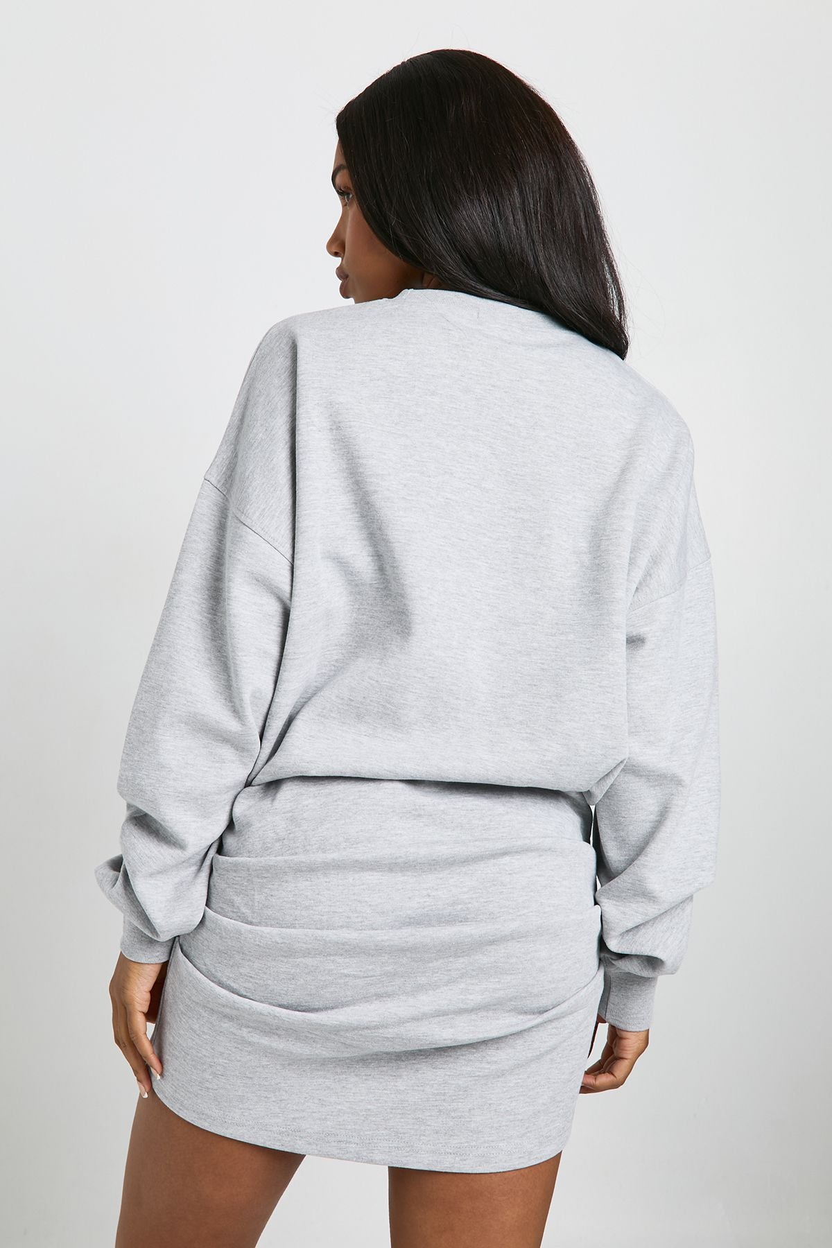 Ruched Waist Long Sleeve Sweat Dress
