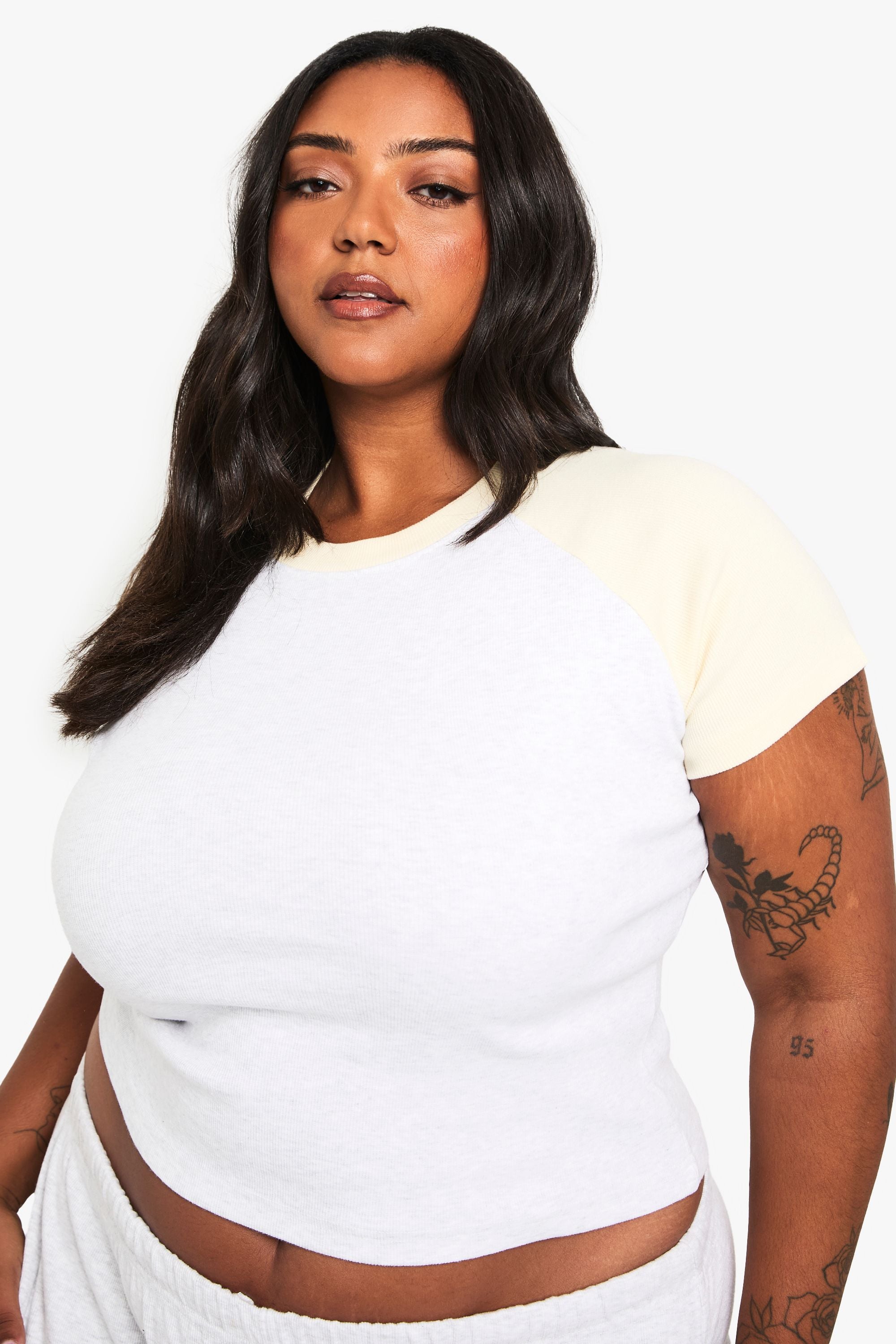 Plus Cotton Contract Ribbed Ringer Sleeve Baby T-Shirt