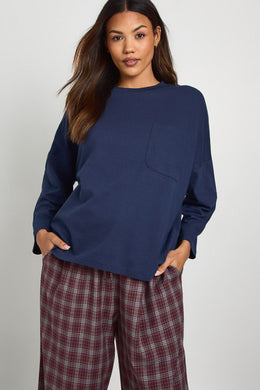 Maternity Cotton Pocket Front Long Sleeve Top