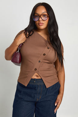 Plus Asymmetric Button Down Cap Sleeve Top