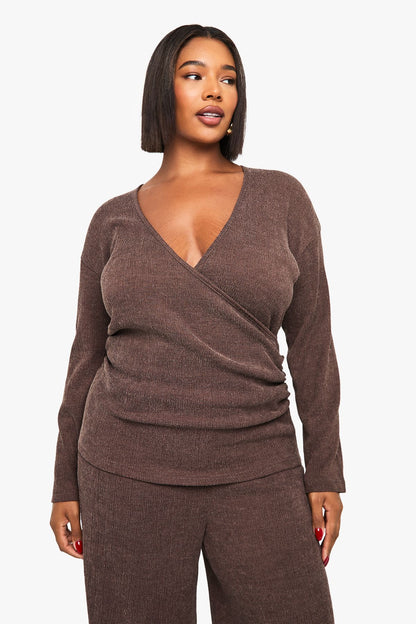 Plus Long Sleeve Wrap Top