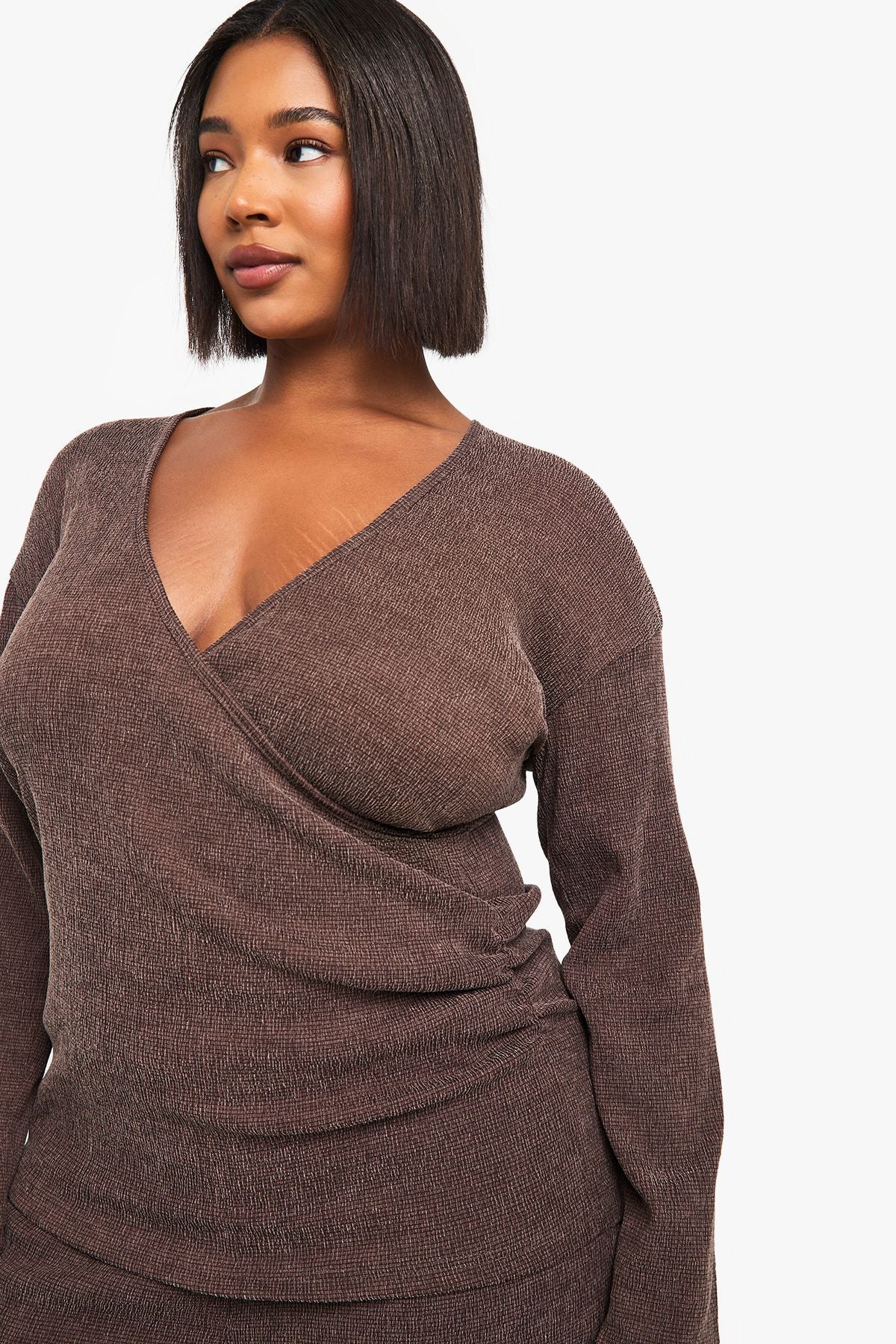 Plus Long Sleeve Wrap Top