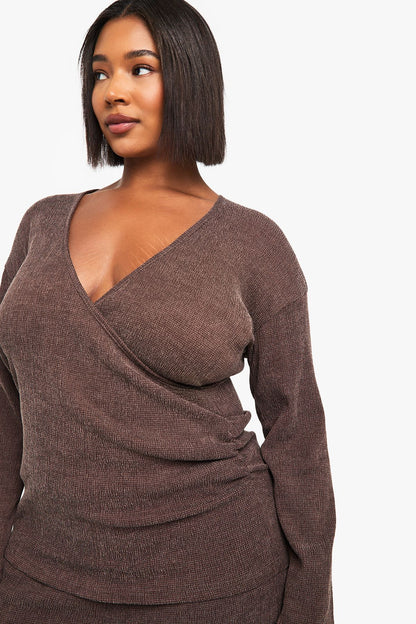 Plus Long Sleeve Wrap Top