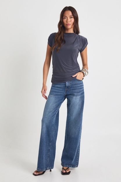 Double Layer Slinky Open Cowl Back Top