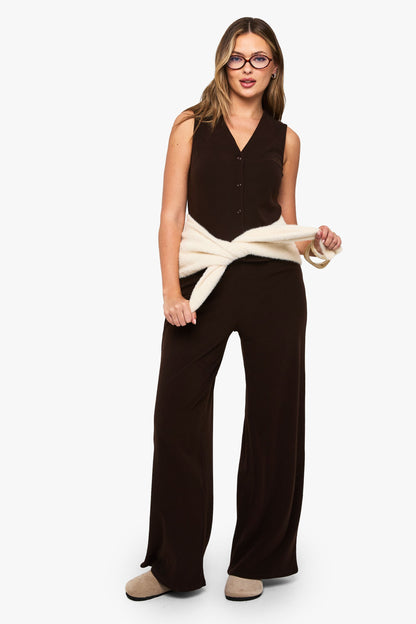 Brushed Micro Rib V Neck Button Through Waistcoat