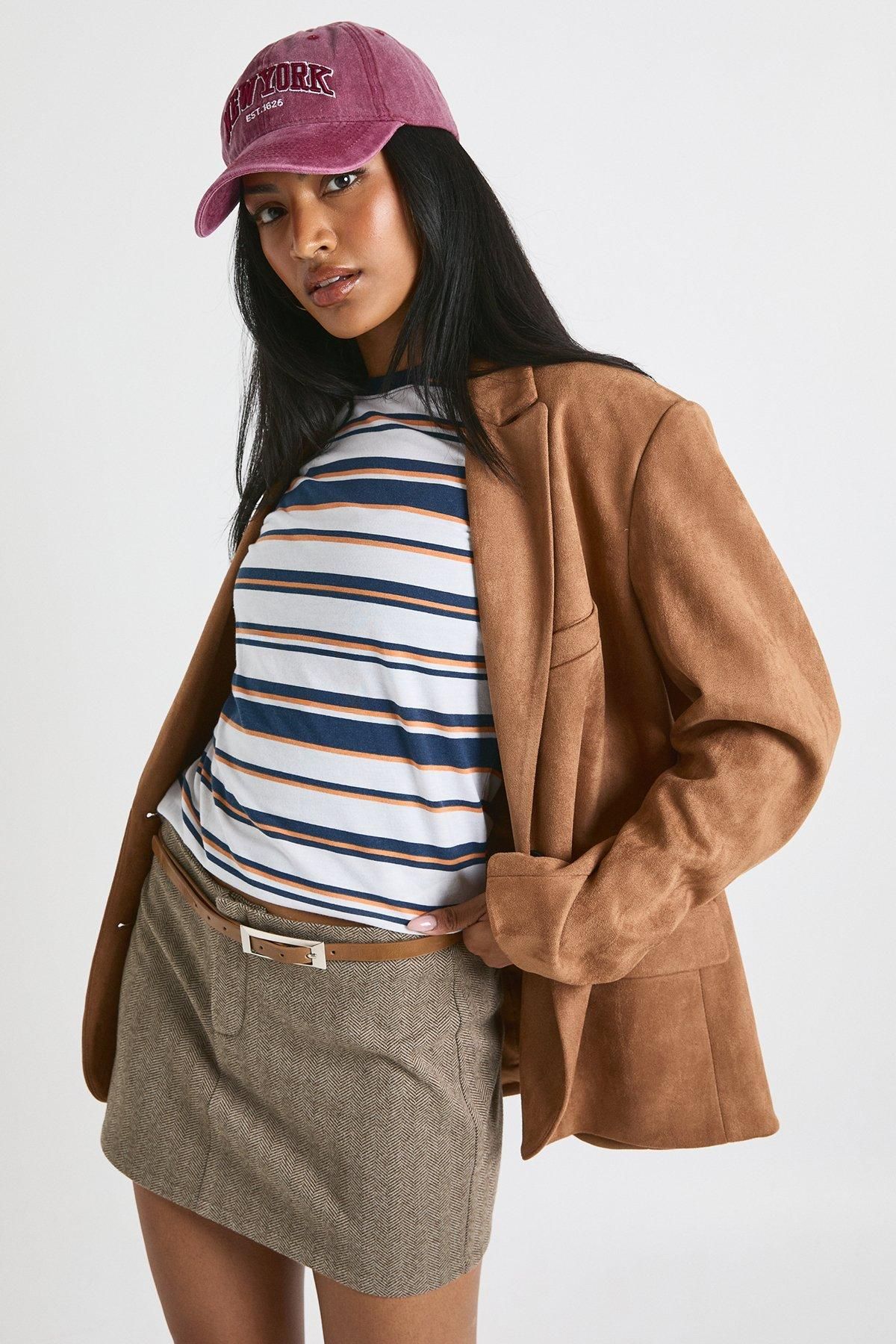Herringbone Wool Look Mini Skirt