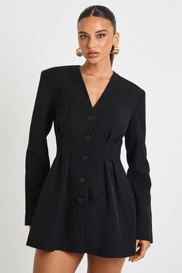 Long Sleeve Collarless Tailored Mini Dress