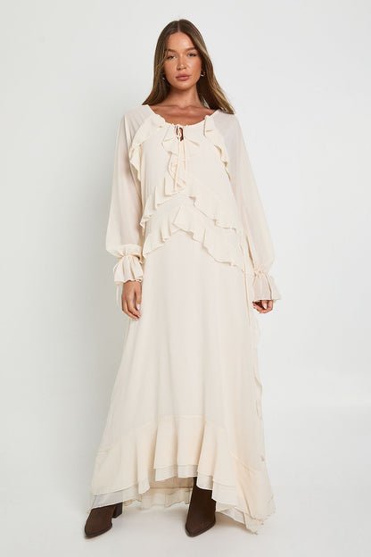 Ruffle Front Smock Maxi Dress